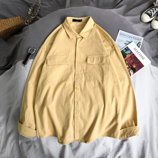 Camisa Manga Larga Suelta Hombre - Colores Sólidos Versátil - Image 15