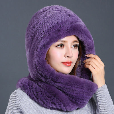 Gorro y Bufanda de Piel de Conejo Invierno Coreano para Mujer - Image 5