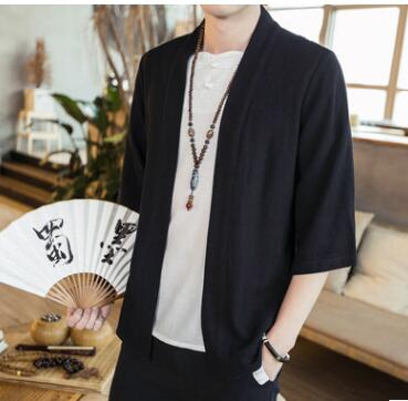 Camisa Cardigan Hanfu de Algodón y Lino - Estilo Asiático Manga 3/4 Hombre - Image 5