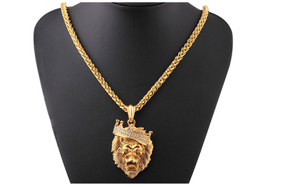 Collar Hip-Hop con Dije de León Luminoso y Corona Chapado en Oro - Image 6