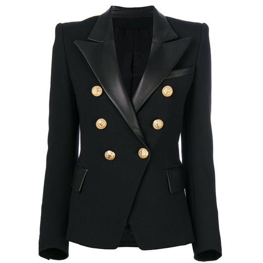 Blazer de Cuero PU con Costuras Reforzadas