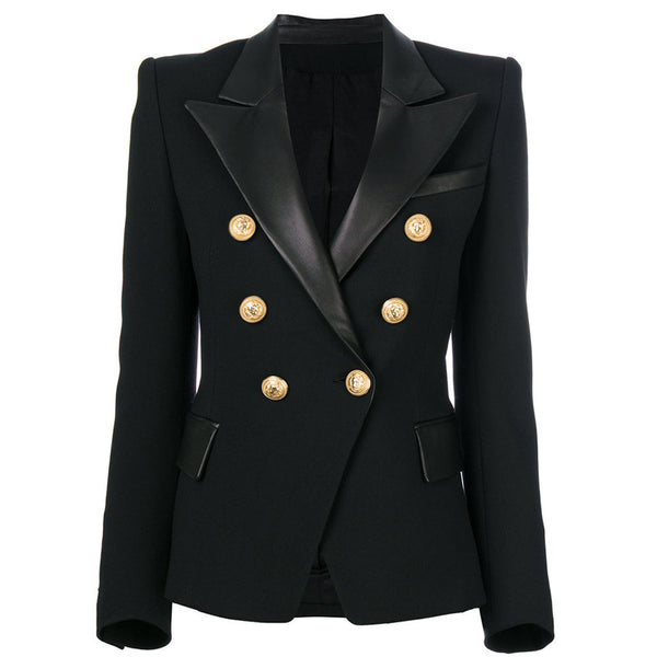 Blazer de Cuero PU con Costuras Reforzadas