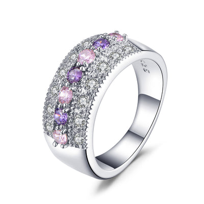Anillo de Circonia Rosa con Incrustaciones de Diamante y Amatista - Diseño Europa y América - Image 4