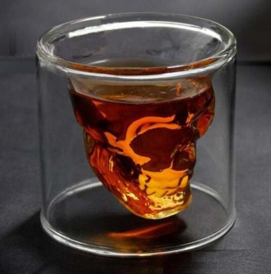 Vaso de Cristal Doble Transparente con Diseño Calavera