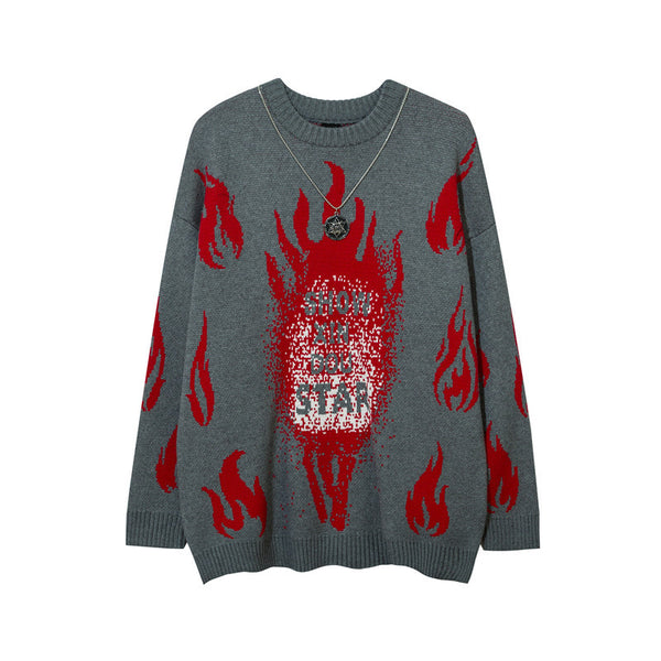 Suéter Suelto Hip Hop Street Flame con Jacquard