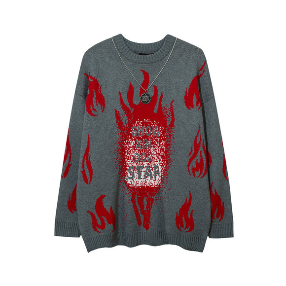 Suéter Suelto Hip Hop Street Flame con Jacquard
