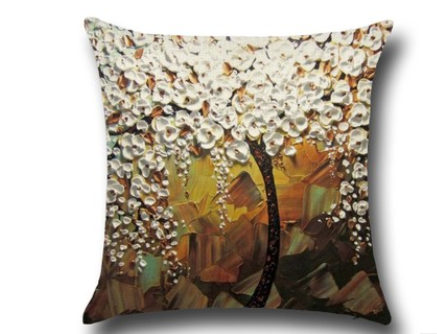 Funda de Cojín de Algodón con Pintura al Óleo Tridimensional - Árboles y Flores - Image 21