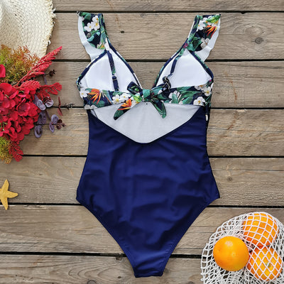 Traje de Baño Mujer Halter con Volantes y Estampado Minimalista - Image 9