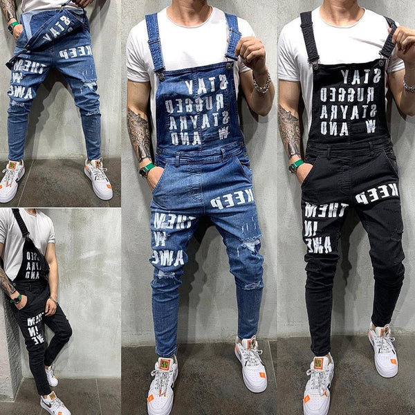 Pantalón Jumpsuit Roto para Hombre con Tirantes