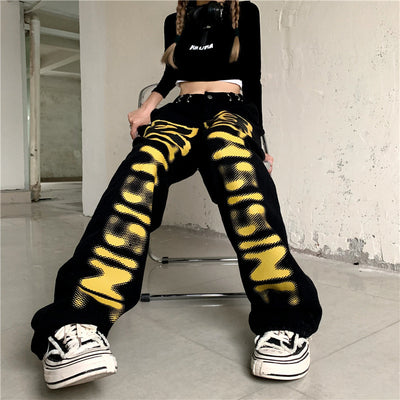 Jeans Rectos Cintura Alta con Estampado de Letras Estilo Harajuku para Mujer - Image 4