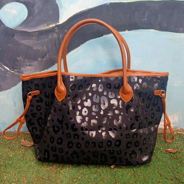 Bolso Tote para Mujer con Estampado Leopardo y Patrón Vaca - Bolsa de Hombro Grande Capacidad PU