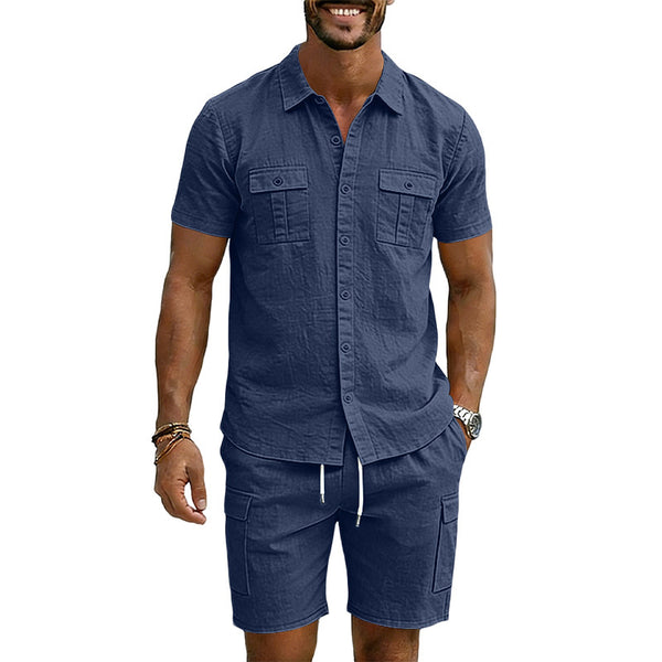 Conjunto Camisa Tipo Polo con Solapa y Shorts Multibolsillos