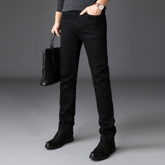 Pantalones Vaqueros Negros Slim Fit Elásticos para Hombre - Estilo Coreano Moderno