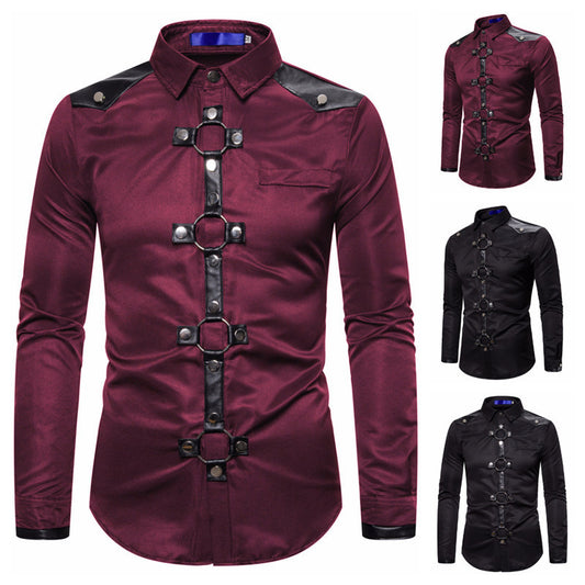 Camisa Gótica Casual de Manga Larga con Remaches para Hombre - Image 2