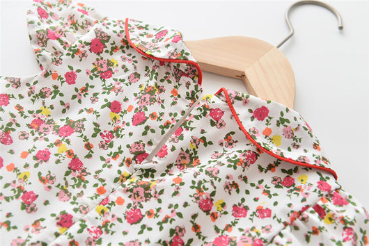 Vestido Infantil Floral con Mangas Volantes y Cuello Solapa - Image 4