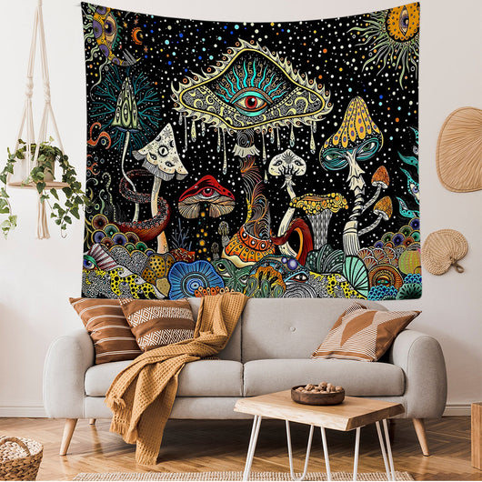 Tapiz de Poliéster con Diseño de Hongos y Calavera para Dormitorio - Image 3