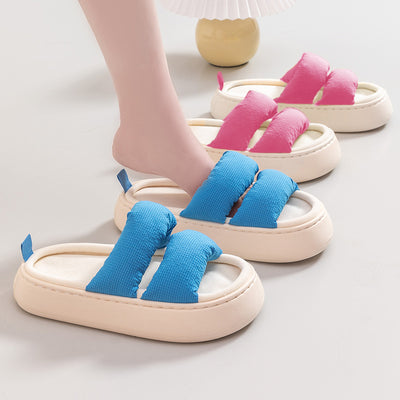 Pantuflas de Lino Cuatro Estaciones para Mujer - Suela Gruesa y Cómoda