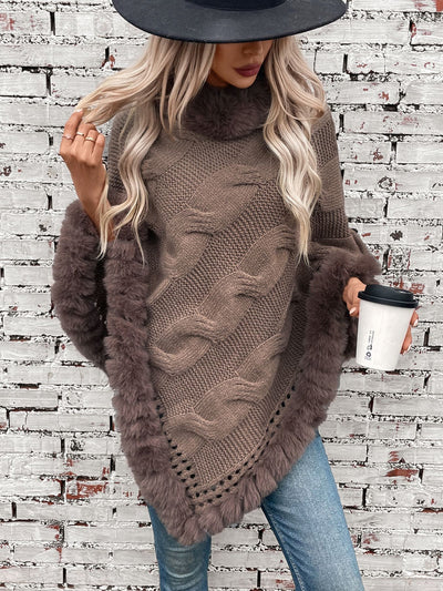 Poncho Suéter Grueso Trenzado con Cuello Alto - Image 33