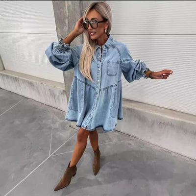 Vestido Camisero Denim Manga Larga para Primavera y Verano - Image 6