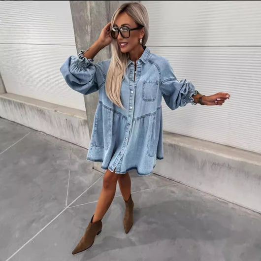 Vestido Camisero Denim Manga Larga para Primavera y Verano - Image 6