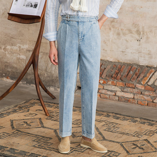 Jeans Clásicos de Cintura Alta para Hombre en Algodón Puro