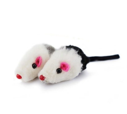 Five fake mouse cat toys with white bodies, grey or black backs, pink ears, black eyes, and red noses. - Image 2