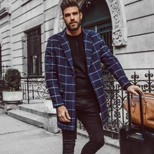 Abrigo Tipo Trench a Cuadros para Hombre