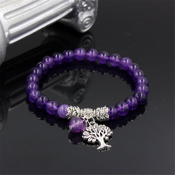 Pulsera Colgante Árbol de Amatista Natural con Cadena de Mano