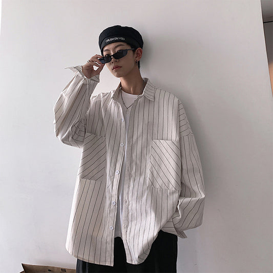 Camisa Manga Larga Rayas Coreana para Hombre - Estilo Moderno y Elegante