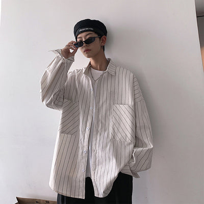 Camisa Manga Larga Rayas Coreana para Hombre - Estilo Moderno y Elegante