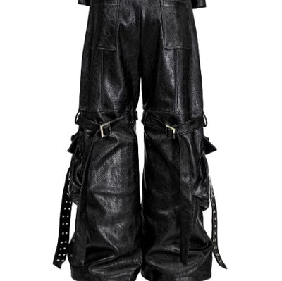 Pantalones de Cuero con Doble Cintura y Cintas Fluidas - Image 3