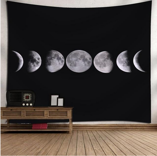 Bohemian sun and moon tapestry with a celestial pattern of golden suns and crescent moons on a dark blue background. - Image 45