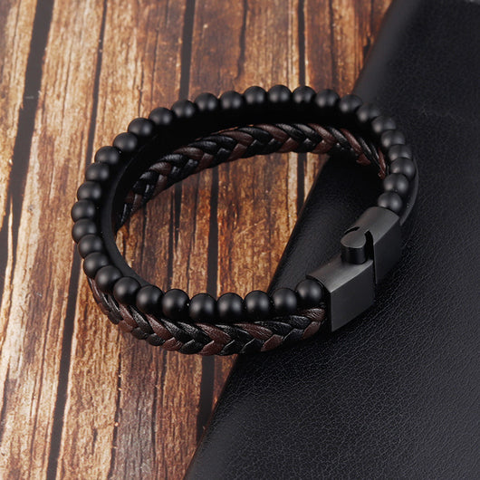Pulsera de Cuero con Piedra Volcánica Natural - Image 3