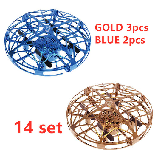 Gold mini UFO drone with a spherical protective cage and black propellers, sold as a 3-piece set. - Image 17