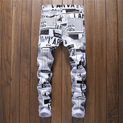 Jeans Blancos Ajustados con Letras Estampadas para Hombre - Image 3