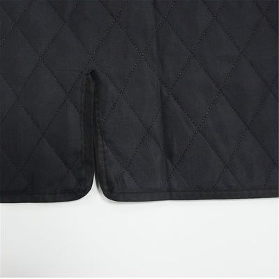 Gray quilted pet car mat installed in the trunk of a white SUV, protecting the cargo area and bumper. - Image 3