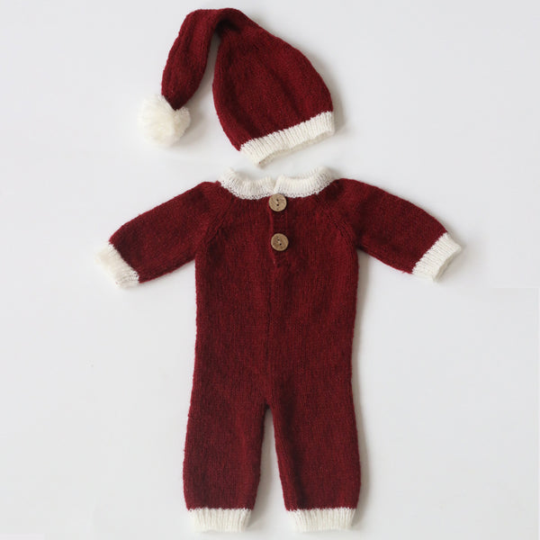 Conjunto Navideño para Recién Nacido: Gorro Mohair y Mameluco Elegante