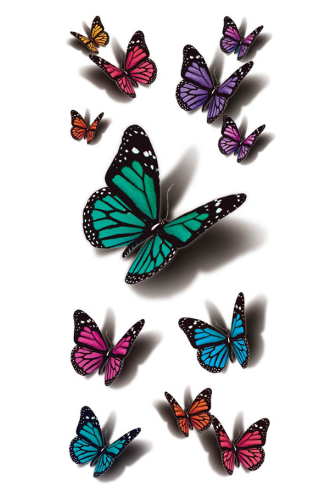Tatuaje Temporal Mariposa y Flores de Dibujos Animados