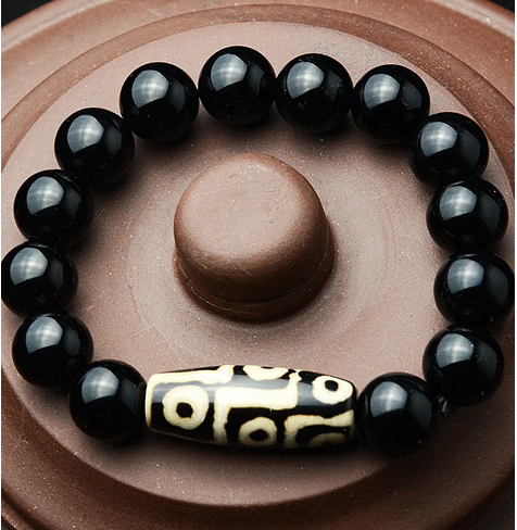 Pulsera de Ágata Negra Natural Étnica - Cuentas Nueve Ojos Unisex