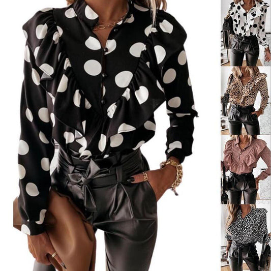 Blusa de Lunares con Cuello en V y Manga Larga - Image 2