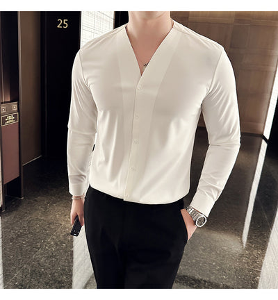 Camisa de Cuello V Manga Larga con Textura Waffle para Hombre - Image 30