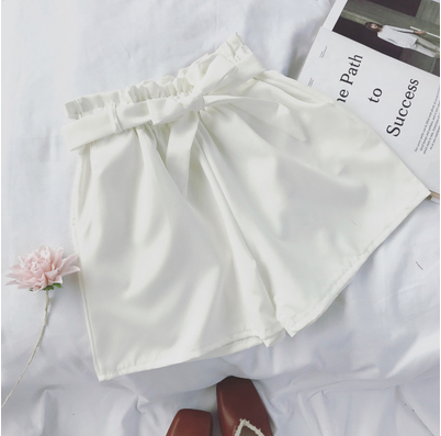 Shorts Coreanos de Cintura Alta con Moño - Pantalones Anchos Efecto Reductor