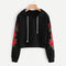 Sudadera Negra con Aplique de Rosa Bordada - Hoodie Casual Otoño para Mujer