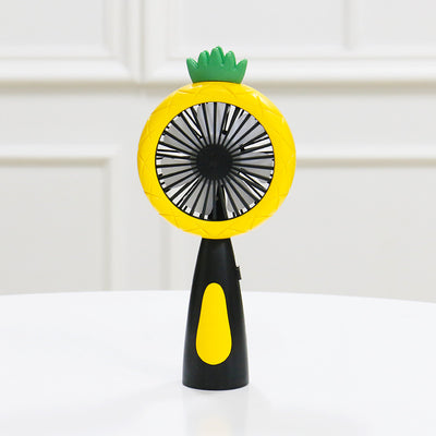 White and lime green children's handheld fan with a round head, small leaf accent, and fruit-like design. - Image 5