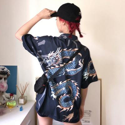 Camiseta Vintage Dragón Harajuku Unisex - Estilo Street BF Oversize - Image 3