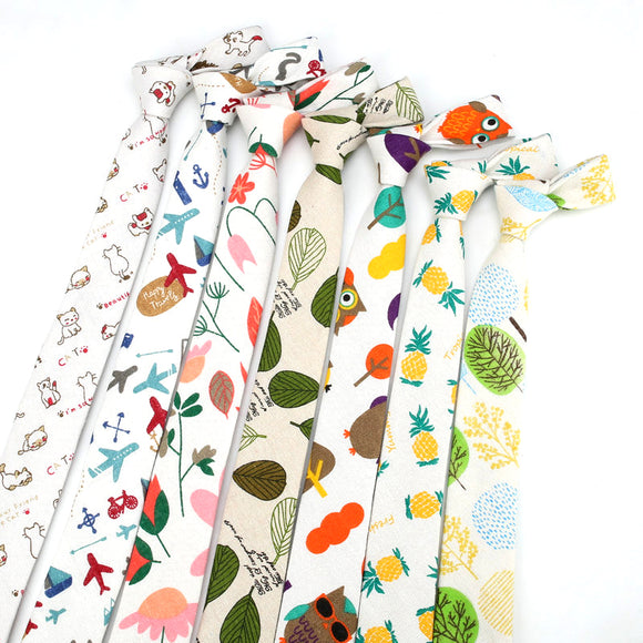 Corbata Casual de Algodón y Lino con Estampado Infantil