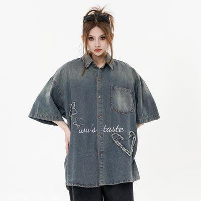Camisa Denim Punk de Manga Corta para Hombre - Image 18