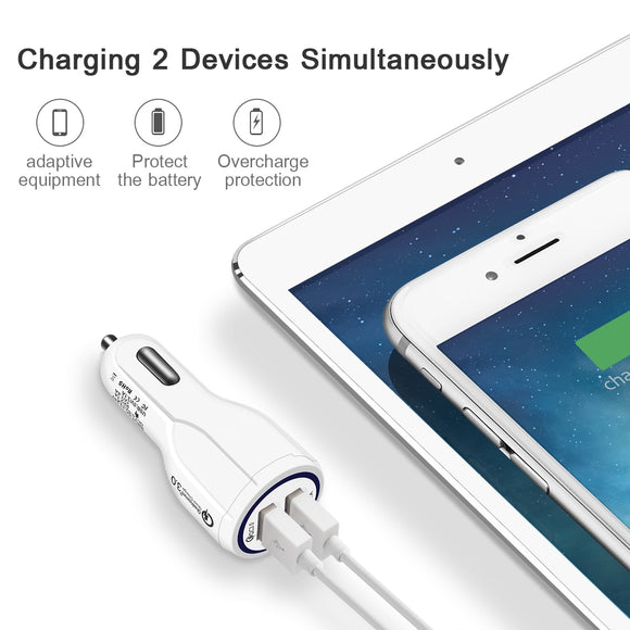 Cargador Rápido Dual USB QC 3.0 para Auto - Carga Ultra Rápida