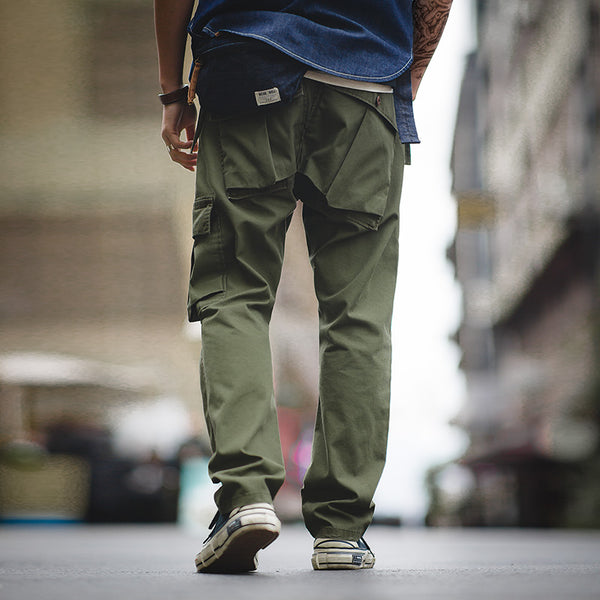 Pantalones Cargo Retro Estilo Japonés con Bolsillos Traseros