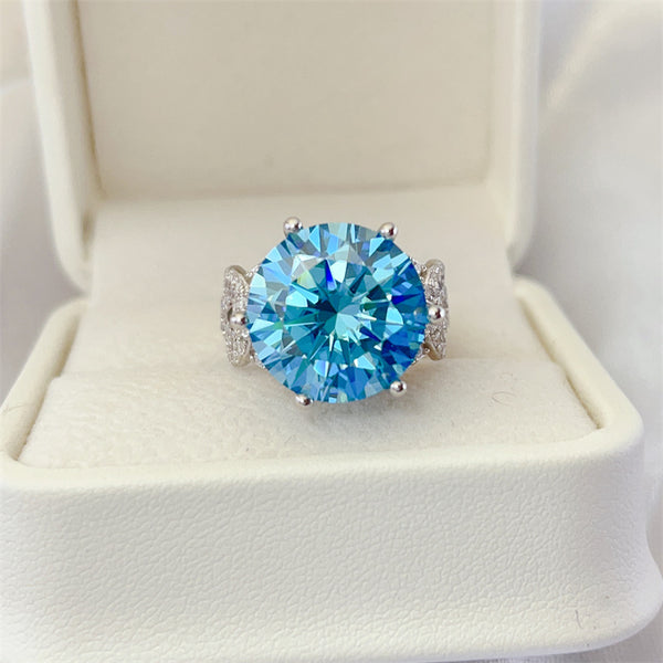 Anillo de Lujo con Moissanita Azul de 10 Quilates - Diamante Completo para Mujer